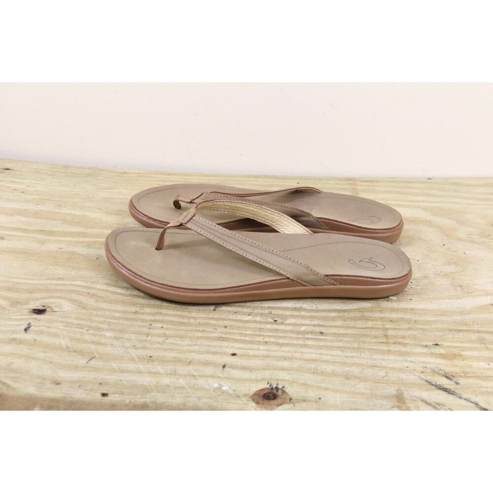 New Olukai Womens Sandals 11 Brown Leather Aukai Thong Shoes
